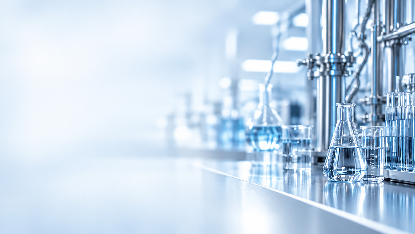 Ambiente de laboratório com vidrarias e Erlenmeyer em alta resolução